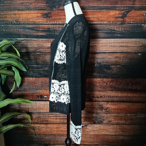 INC International Concepts Sweater L Black Sheer Lace Asymmetrical Zip - Picture 6 of 9